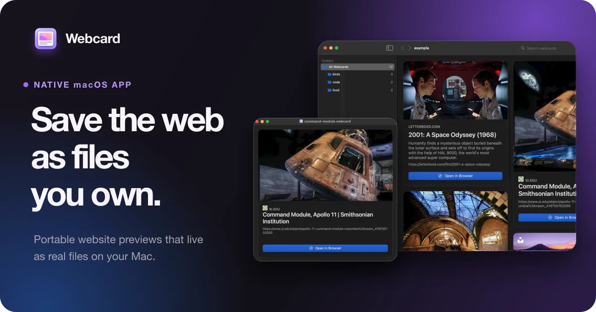 Webcard for macOS, save the web cards worth keeping